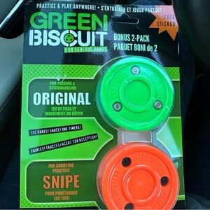 Green Biscuit Hockey Puck 2-Pack, Original, Off Ice Hockey Puck/Snipe, Shooting